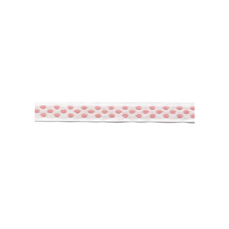Band 12 mm vit, rosa prickar 25m/rulle