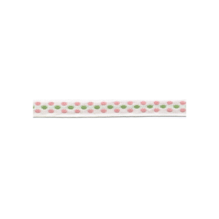 Band 12 mm, rosa/grön prickar 25m/rulle