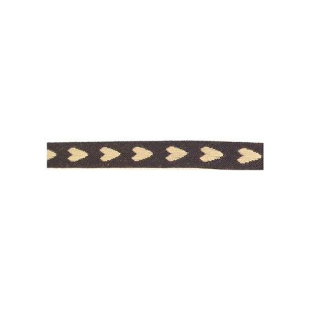 Band 12mm svart, beige hjärtan