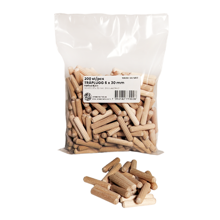 Träplugg 6 x 25 mm spiral 200-pack